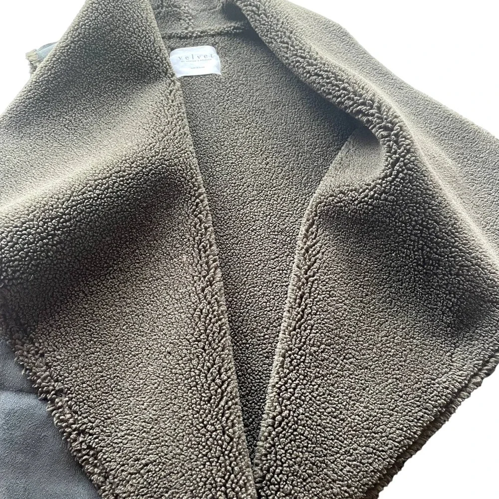 Velvet by Graham & Spencer Gray Faux Suede Sherpa Collar Sleeveless Vest - Picture 6 of 10